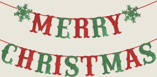 Slinger Kerst – Merry Christmas Rood / Groen Glitter - Sneeuwvlok - Vlag -  Banner -... | bol.com