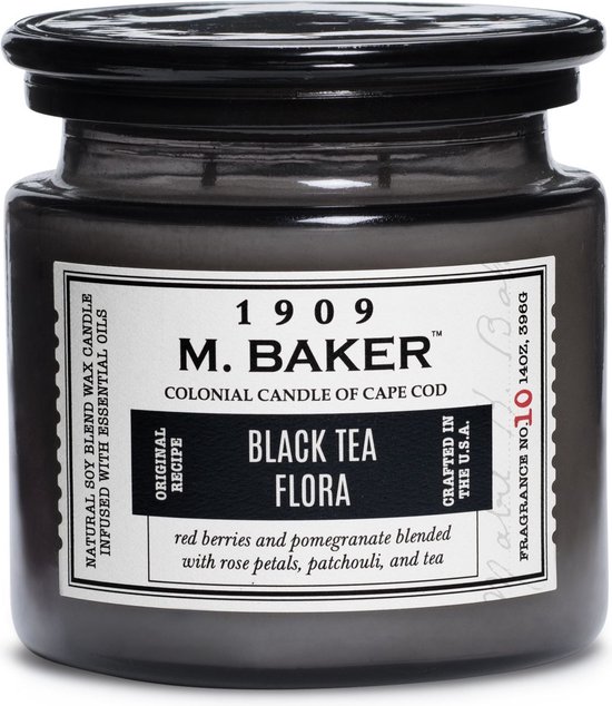 Colonial Candle - M. Baker Black Tea Flora - Rode Bessen, Granaatappel, Rozenblaadjes, Patchouli, zwarte thee Grijs