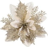 Luxuro Luxe Kerstbloemen - Goud - Ornamenten voor Kerst - Kerstboom Decoratie voor Binnen en Buiten - Nieuwjaar - Kerstversiering - 10 stuks - 14 cm doorsnede