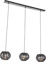 QAZQA canna - Landelijke Hanglamp voor boven de eettafel | in eetkamer - 3 lichts - L 123 cm - Zwart - Woonkamer | Slaapkamer | Keuken