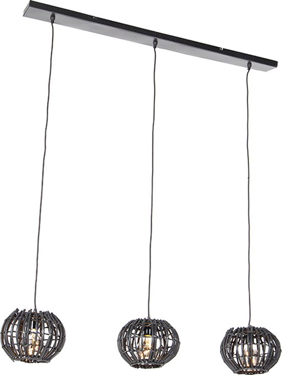 QAZQA canna - Lampe à suspension rurale au-dessus de la table à manger | en salle à manger - 3 lumières - L 123 cm - Zwart - Salon | Chambre à coucher | Cuisine