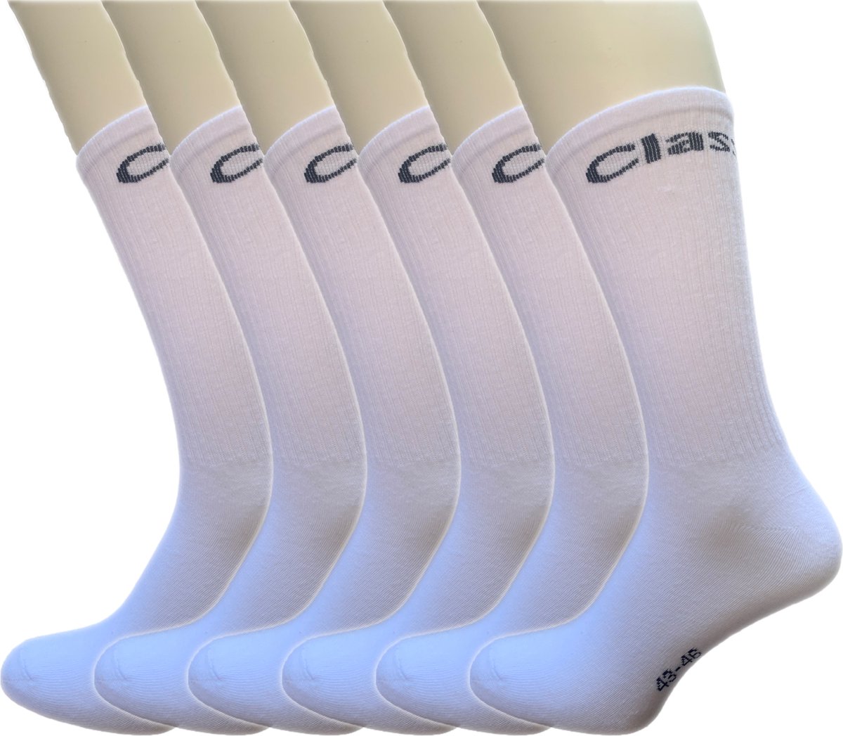 Classinn Crew inn plain geribbelde sokken katoen 12 paar wit Maat 39-42 met logo