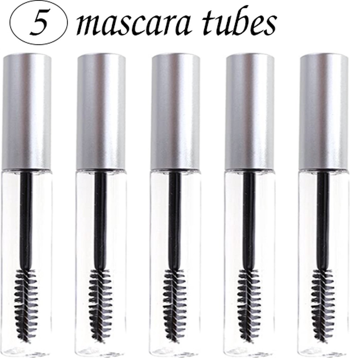 mascara tube leeg - Zilver- 5 tubes - mascara leeg - mascara flesje - lege tube -mascara borsteltjes wegwerp