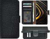Hoesje Xiaomi Poco M3 - Bookcase - Portemonnee Hoes Echt leer Wallet case Croco Zwart