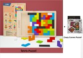 2 Delig Kleurig Puzzels: Houten Tetris Puzzel (15*22cm) + Crazy Curves Puzzel (6*6cm) - Populaire Puzzel - Kinder Cadeautje - Sinterklaas/Kerst/Nieuwjaar Feest Cadeau - Familie Gam
