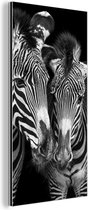 Wanddecoratie Metaal - Aluminium Schilderij Industrieel - Dierenprofiel zebra's in zwart-wit - 40x80 cm - Dibond - Foto op aluminium - Industriële muurdecoratie - Voor de woonkamer/slaapkamer
