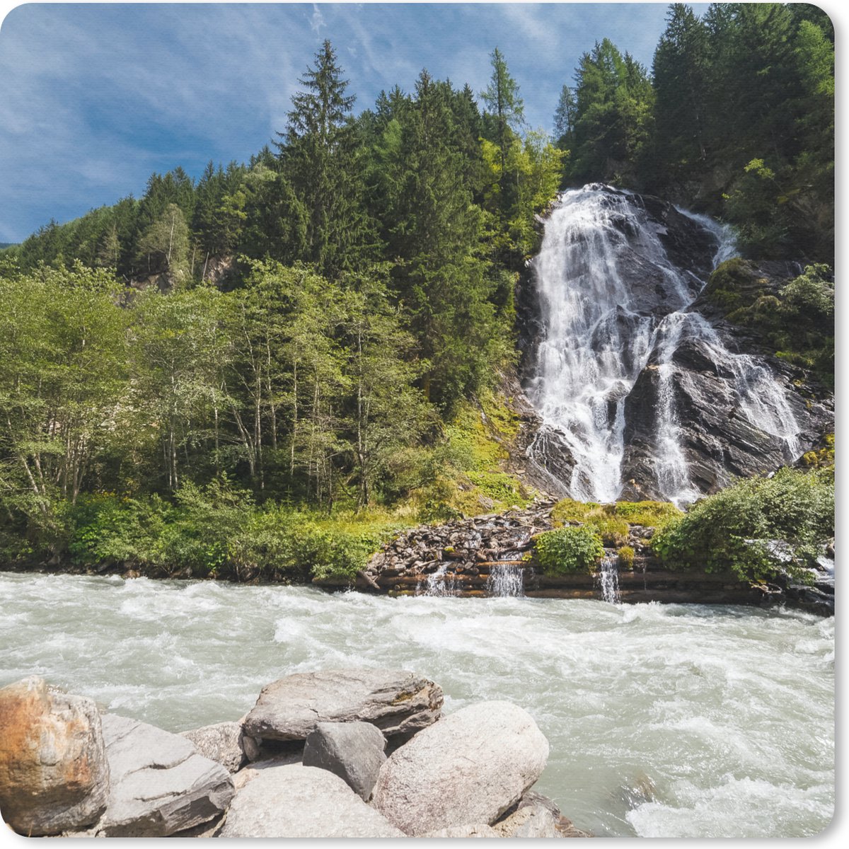 Muismat 20x20 cm - Mousepad Waterval bij de Grossglockner in Oostenrijk - Muismatten