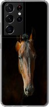 Geschikt voor Samsung Galaxy S21 Ultra hoesje - Paarden - Dieren - Bruin - Siliconen Telefoonhoesje