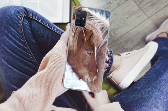 Coque Samsung Galaxy A71 - Paarden - Poulain - Neige - Coque de téléphone en Siliconen