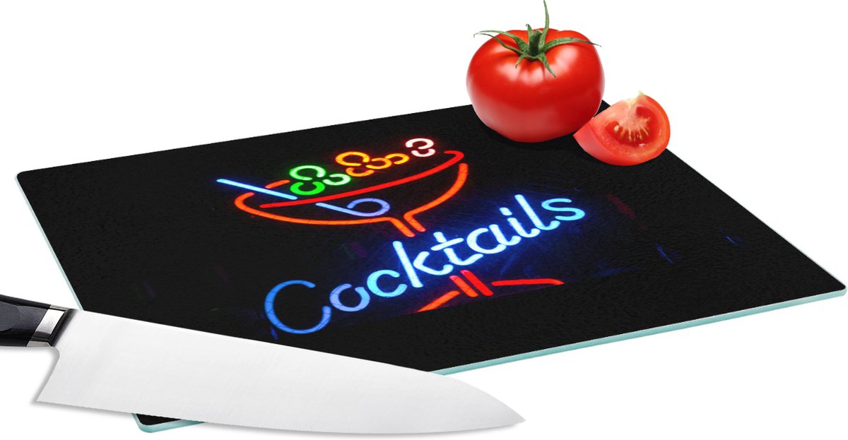 Glazen Snijplank - 28x20 - Neon cocktail - Snijplanken Glas