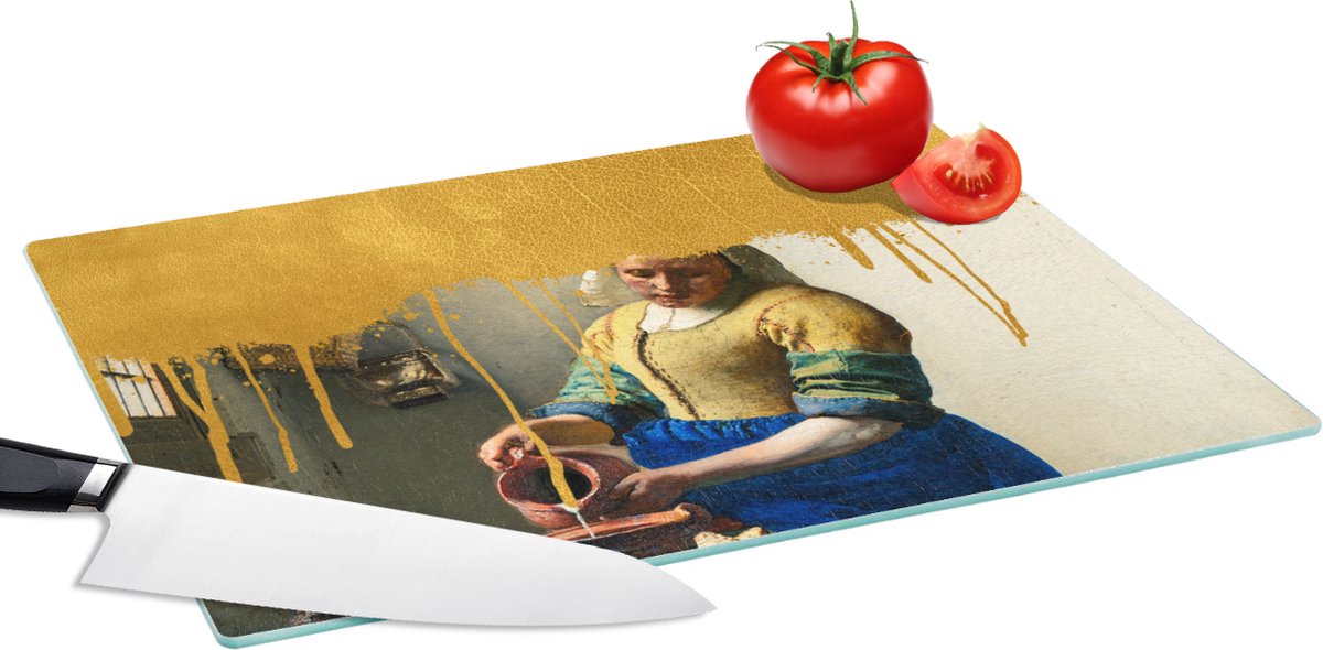 Glazen Snijplank - 39x28 - Vermeer - Goud - Melkmeisje - Snijplanken Glas