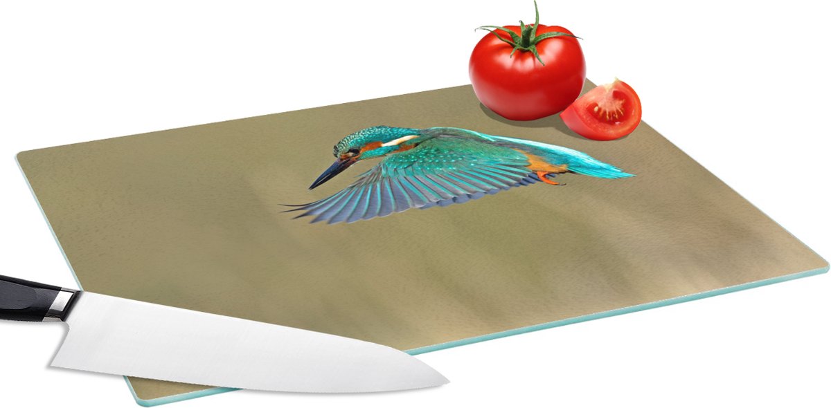 Glazen Snijplank - 39x28 - IJsvogel - Vliegen - Veren - Snijplanken Glas