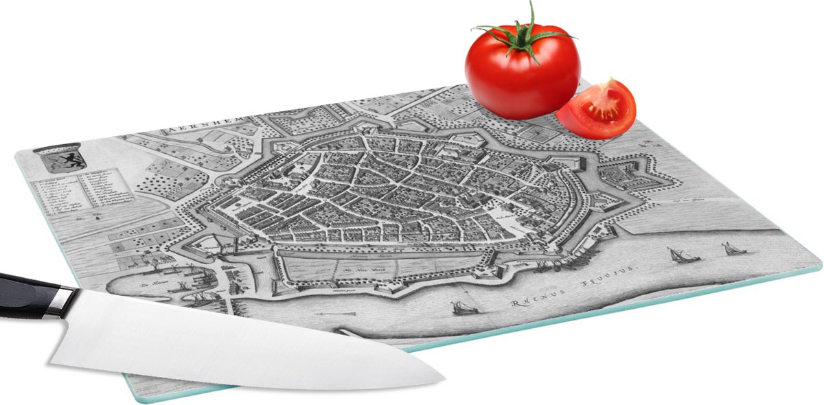 Glazen Snijplank - 39x28 - Stadskaart - Historisch - Zwart Wit - Snijplanken Glas
