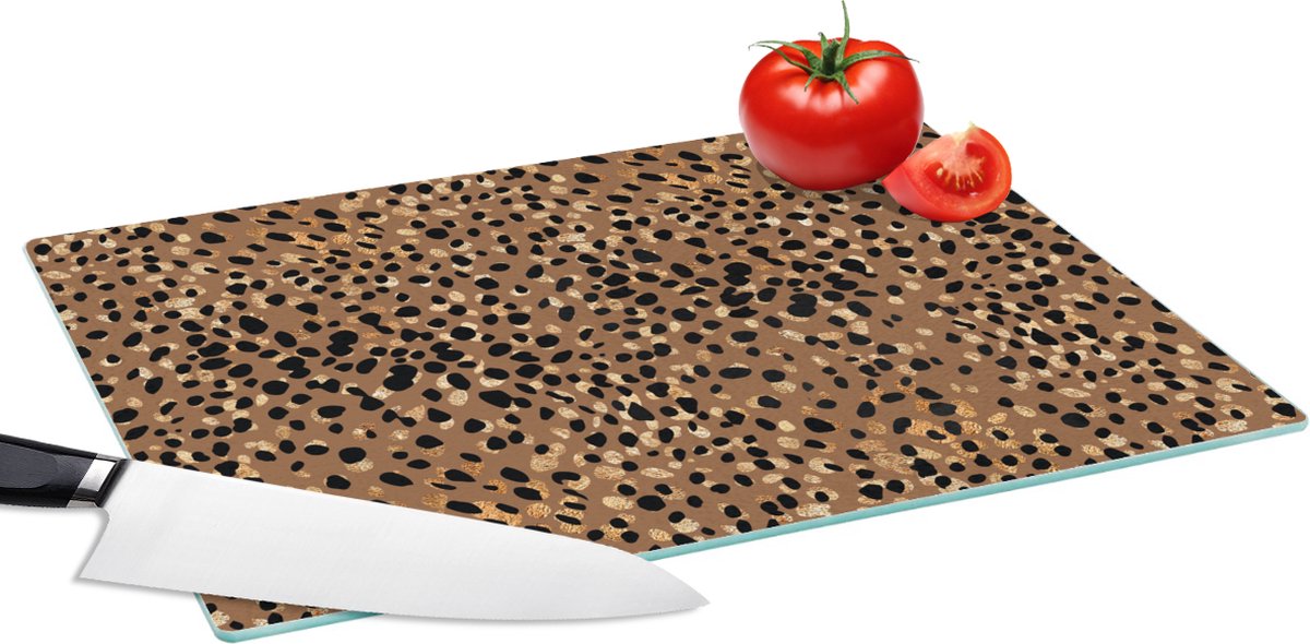 Glazen Snijplank - 39x28 - Dierenprint - Bruin - Zwart - Snijplanken Glas