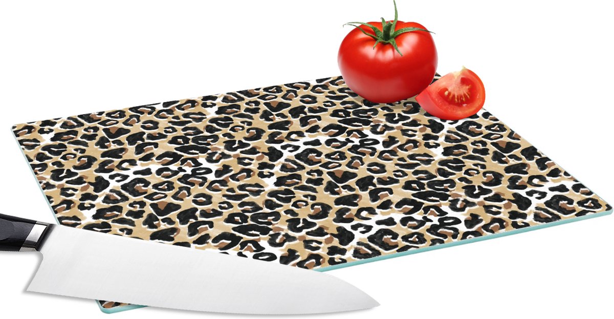 Glazen Snijplank - 28x20 - Dierenprint - Panter - Aquarelverf - Snijplanken Glas