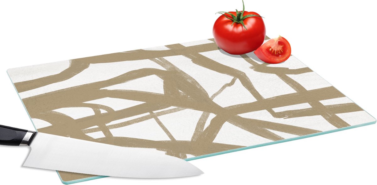 Glazen Snijplank - 39x28 - Bruin - Wit - Abstract - Snijplanken Glas