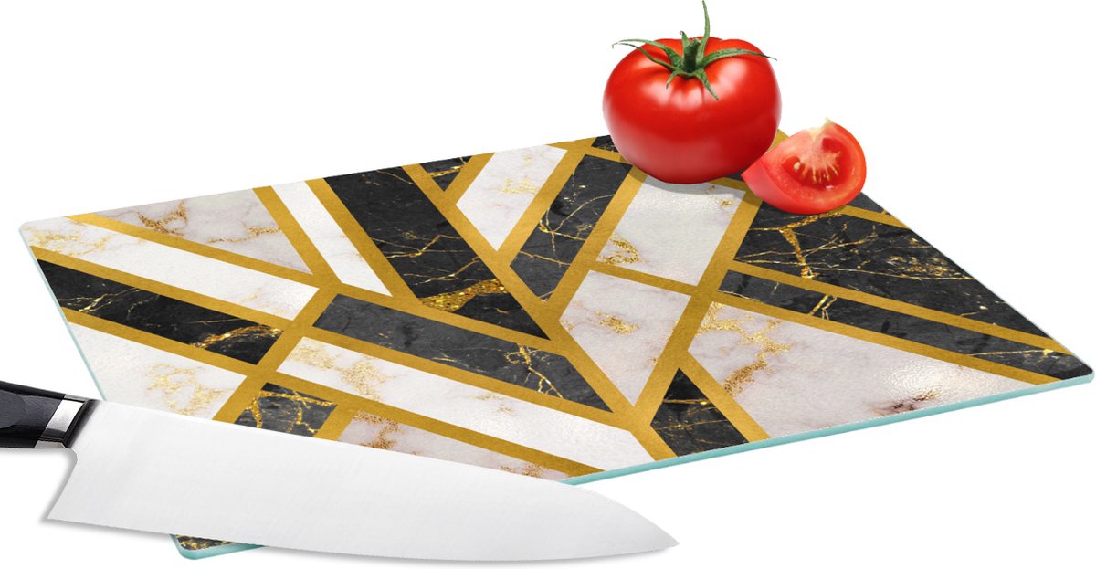 Glazen Snijplank - 28x20 - Marmer - Goud - Luxe - Snijplanken Glas