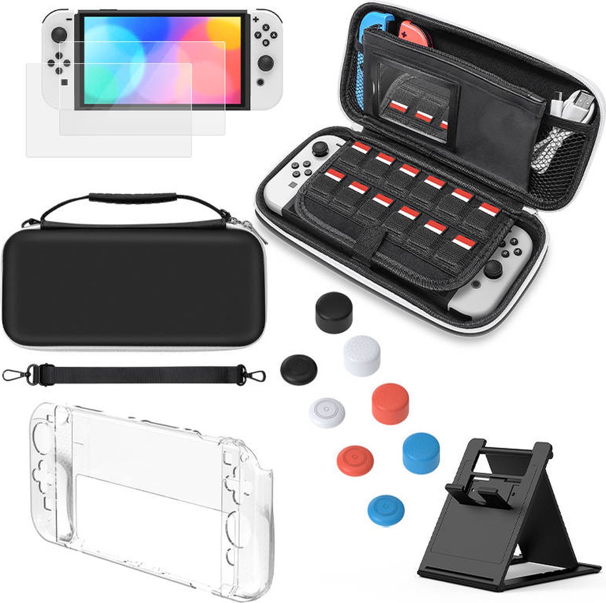 SomStyle Complete Set Nintendo Switch OLED Zwart - Étui - Housse de  protection - 2x