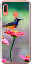 Geschikt voor Samsung Galaxy A20e hoesje - Close-up van een kolibrie op roze bloemen - Siliconen Telefoonhoesje