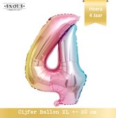 Cijfer Ballon 4 Jaar * Hoera 4 Jaar Snoes * 80 cm Verjaardag Nummer Ballon * Snoes * Verjaardag Versiering * Kinderfeestje * Regenboog Unicorn Kleuren * Hoera 4 Jaar