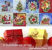 IZGO - Kerst kaarten 3D - Diamond Painting - 8 stuks - Hobby - Wenskaarten - Kerstkaarten inclusief enveloppen