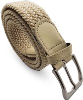 Elastische Comfort Riem - Stretch Riem - Gevlochten Broekriem - Totale lengte 110 CM - Nikkelvrije Gesp - Beige