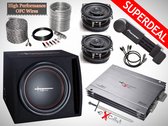 1000W Excalibur Subwoofer + Versterker + Speakers + Kabelset + Splitter + Telefoonhouder