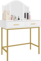 Luxury Buy® kaptafel, makeup tafel, cosmeticatafel, met inklapbare spiegel, modern, voor slaapkamer, kleedkamer, wit-goud