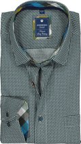 Redmond regular fit overhemd - poplin - groen met blauw en wit dessin (contrast) - Strijkvriendelijk - Boordmaat: 47/48