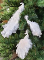 House of Seasons , Set van 6 ,Decoratieve pauw clip wit L43cm