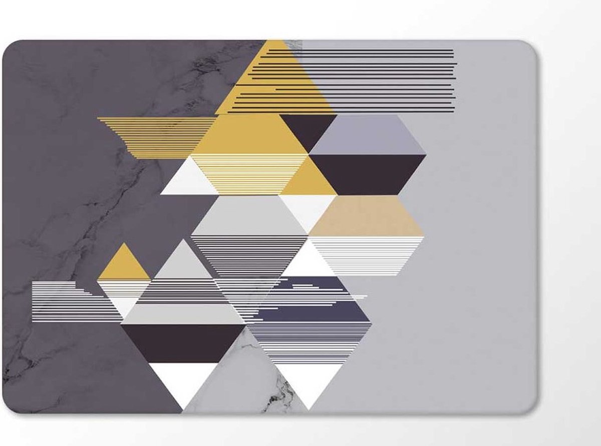 Laptophoes - Geschikt voor MacBook Pro 13 inch Hoes Case - A1706, A1708 (2017) - Print Blokjes Goud Grijs