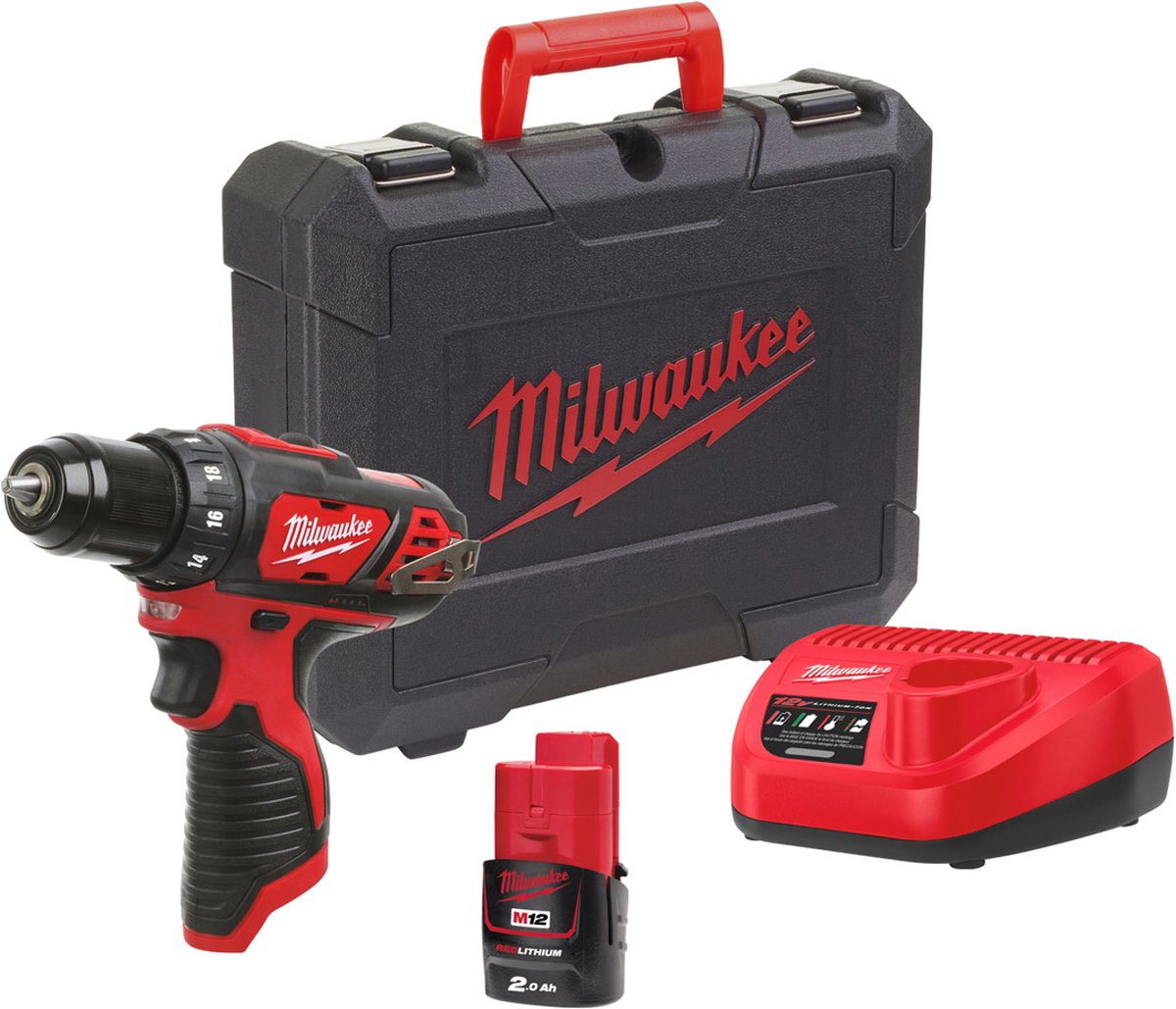 Milwaukee M12 BDD-201C 12V Li-Ion accu boor-/schroefmachine set (1x 2,0Ah)  in koffer -... | bol.com