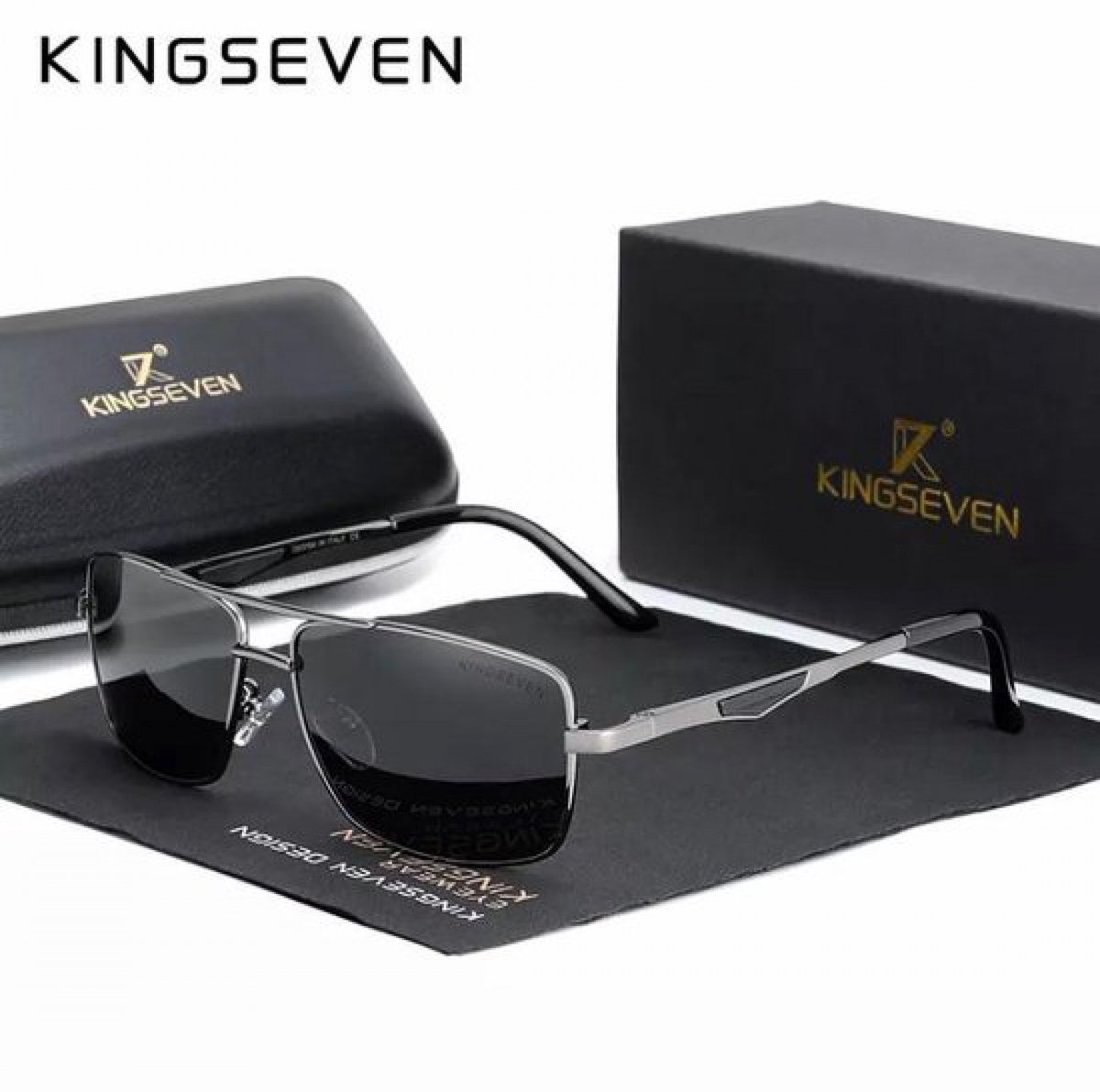 KingSeven Rechthoekig Zonnebril - Unisex - UV400 - Gepolariseerd - Zwart