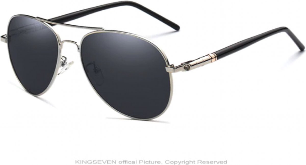Kingseven piloten zonnebril - UV400 - Gepolariseerd - Zilverkleurig - Blackstar - K709