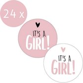20 x Sluitsticker It's a Girl Geboorte Meisje - Stickervel | Roze | 40 mm | Geboorte Sticker | Sluitzegel | Sticker Geboortekaart | Baby nieuws