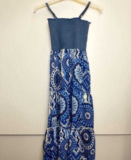 Lange bohemian meisjes jurk blauw 110/116 ibiza | bol.com