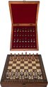 Afbeelding van het spelletje Handgemaakte houten schaakbord met opbergsysteem - Metalen Schaakstukken - Luxe uitgave - Schaakspel - Schaakset - Schaken - Chess - 40 x 40 cm