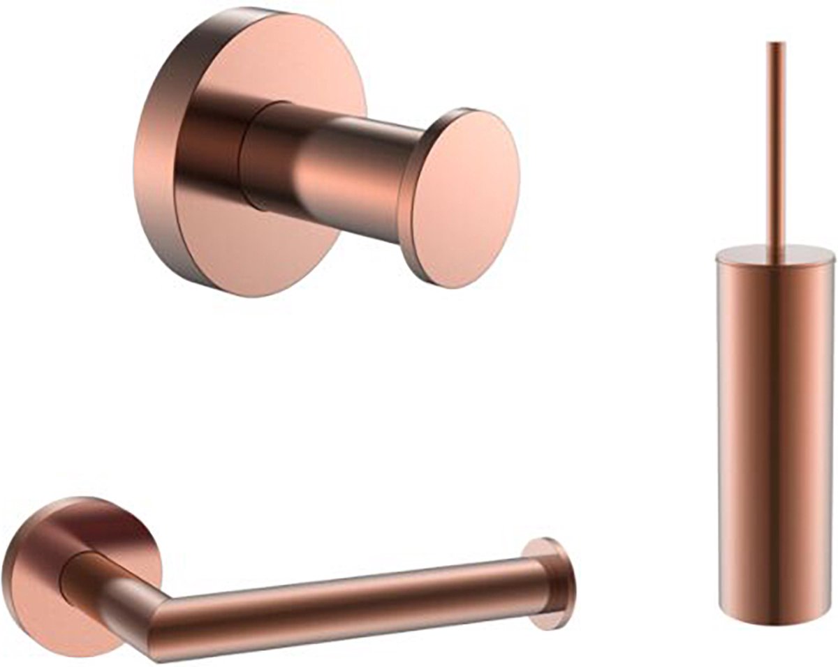 Toilet Accessoires Set Brons Geborsteld met Toiletborstel, WC Rolhouder en Haak