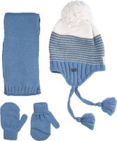 Kitti 3-Delig Winter Set | Muts (Beanie) met Fleecevoering - Sjaal - Handschoenen | 1-4 Jaar Jongens | Stijl-04 (K2160-11)