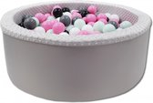Ballenbad rond - grijs - 90x30 cm - met 200 zwart, wit, grijs en roze ballen