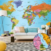 Zelfklevend fotobehang - Wereldkaart: kleurrijke geografie, 490x280cm, premium print