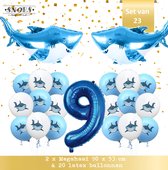 Haai Ballon Mega Set 23 stuks * Cijfer 9 * Nummer 9 * Snoes * 2 x de XL Haai en 20 stuks 30 cm latex ballonnen * Verjaardag Haaien * Kinderfeestje Jongen * Ballon Zee Thema * Marit