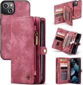 CaseMe Hoesje Met Pasjeshouder Geschikt voor iPhone 13 Mini - Caseme Luxe Lederen 2 in 1 Portemonnee Bookcase - Rood
