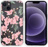 iMoshion Hoesje Geschikt voor iPhone 13 Hoesje Siliconen - iMoshion Design hoesje - Roze / Transparant / Cherry Blossom
