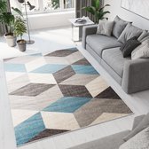 Tapiso Elefanta Vloerkleed Blauw Grijs Geometrisch Woonkamer Slaapkamer Tapijt Maat- 120x170