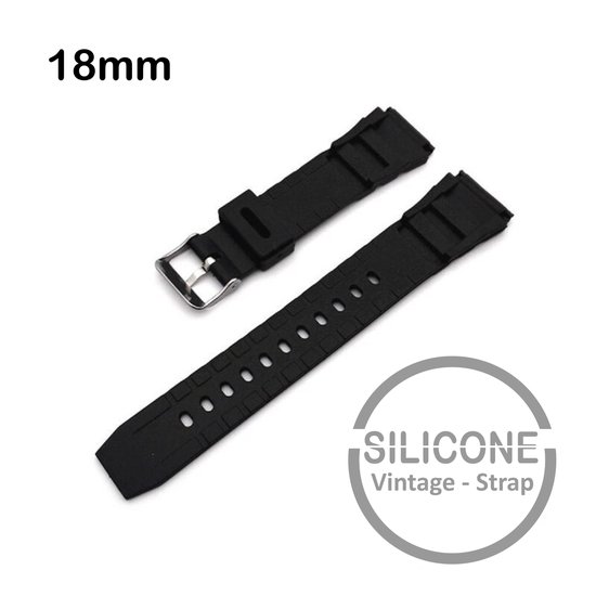 18mm Rubber Siliconen horlogeband zwart passend op Casio Seiko Citizen en alle andere merken 18 mm Bandje - Horlogebandje horlogeband - Merkloos