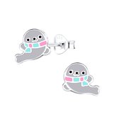 Joy|S - Zilveren zeehond oorbellen - 9 x 7 mm - grijs