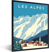Affiche avec cadre Alpes - Vintage - Dessin - 30x40 cm