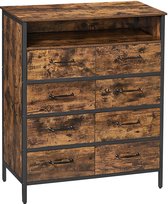 VASAGLE ladekast, sideboard, kast met 8 laden, open vak, non-woven laden met MDF front, stalen frame, vintage bruin-zwart RDD021B01