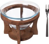 Joy Kitchen houten fondueset inclusief vorkjes - set voor twee | fonduepan | duurzame fondue set | fonduevorken | fondue brander waxinelichtje | fondueset tafel | keuken | valentijn cadeautje voor hem | valentijn cadeautje vrouw | valentijn decoratie